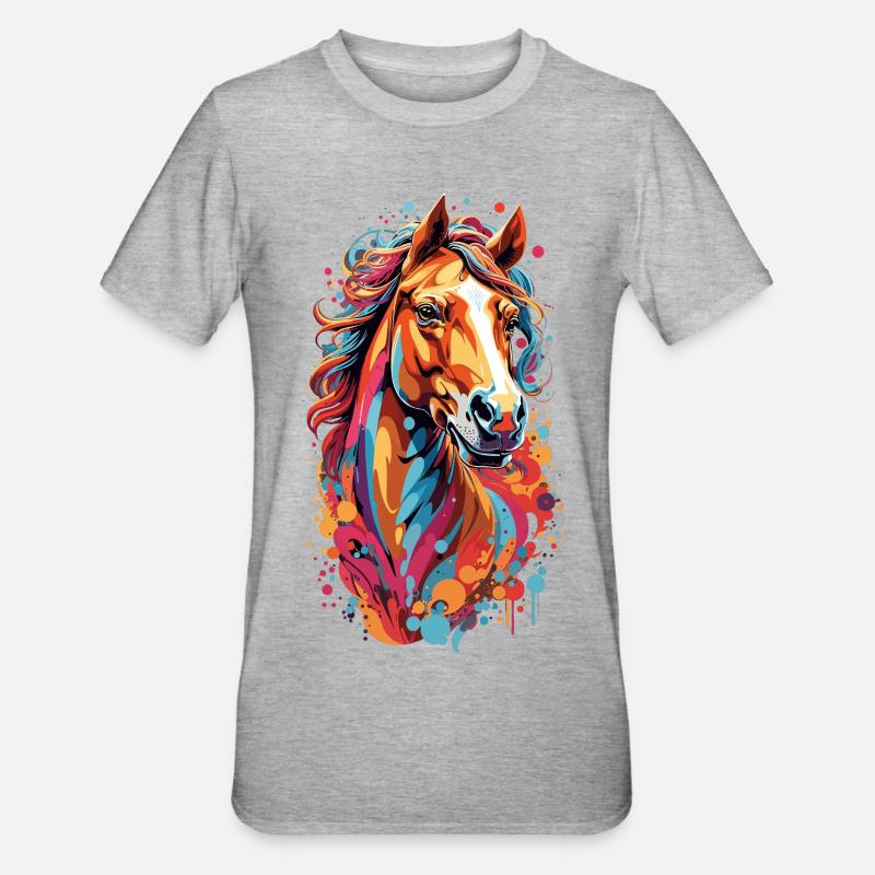 Tempête de couleurs Tête de cheval - T-shirt polycoton Unisexe - gris chiné