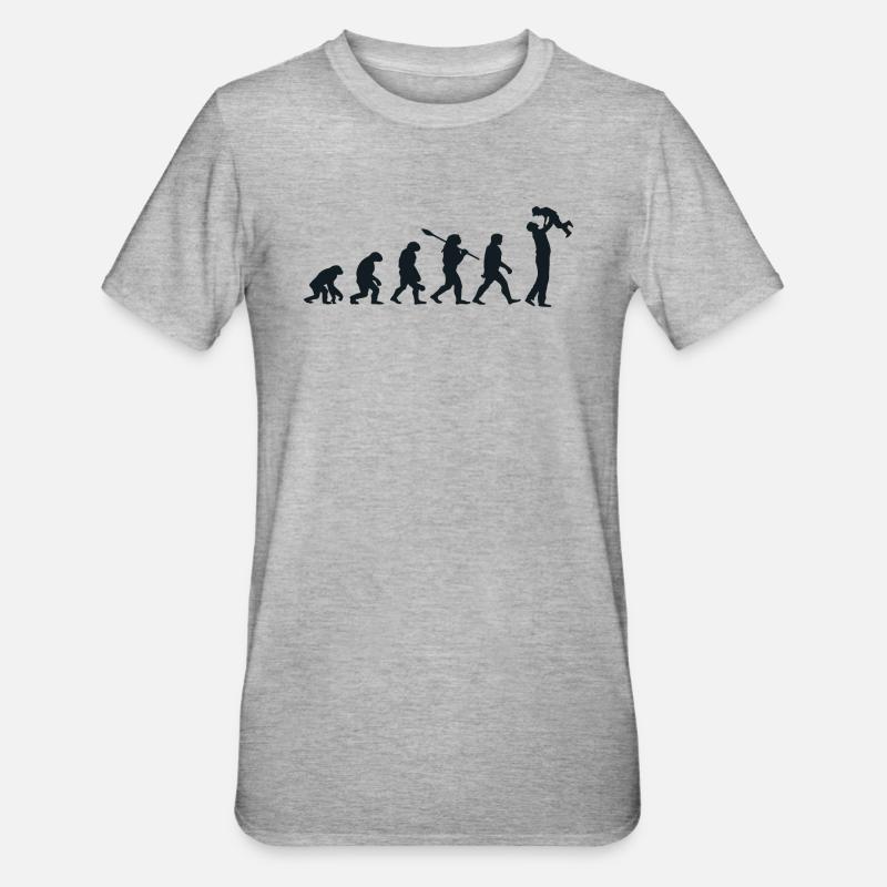 Évolution Darwin pour les Papas 👨‍👧‍👦 - T-shirt polycoton Unisexe - gris chiné