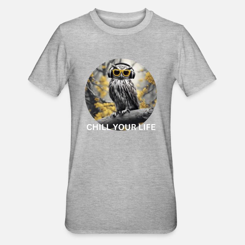 Coole Eule chillt - Unisex Polycotton T-Shirt - Grau meliert