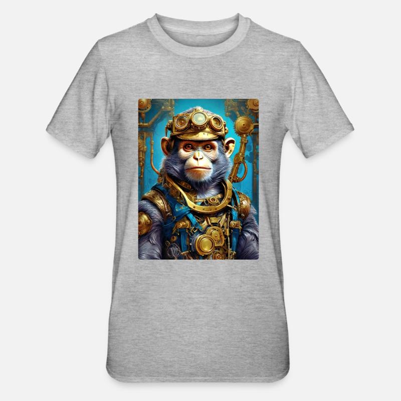 Steampunk Monkey 1.2 - Unisex Polycotton T-Shirt - heather grey