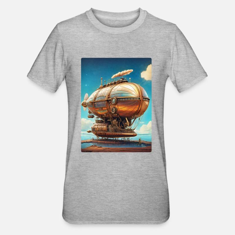 Dirigeable Steampunk 1.8 - T-shirt polycoton Unisexe - gris chiné