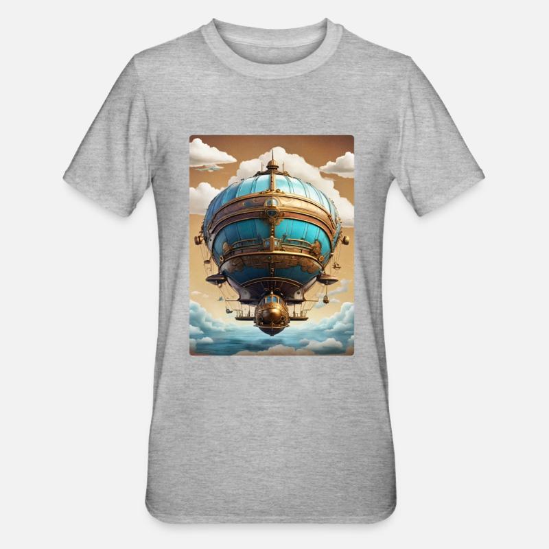 Dirigeable Steampunk 1.5 - T-shirt polycoton Unisexe - gris chiné