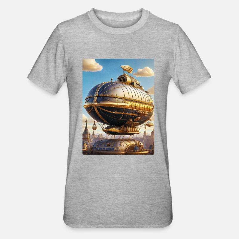 Steampunk Luftschiff 1.11 - Unisex Polycotton T-Shirt - Grau meliert