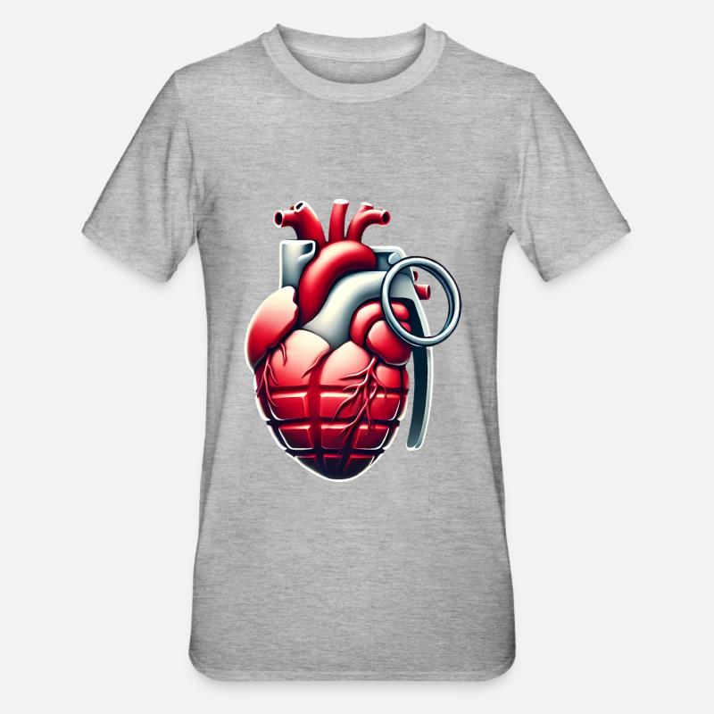Explosive Herzgranate Design - Unisex Polycotton T-Shirt - Grau meliert