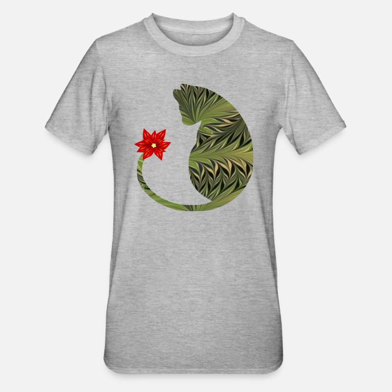 chat avec fleur e 101 - T-shirt polycoton Unisexe - gris chiné