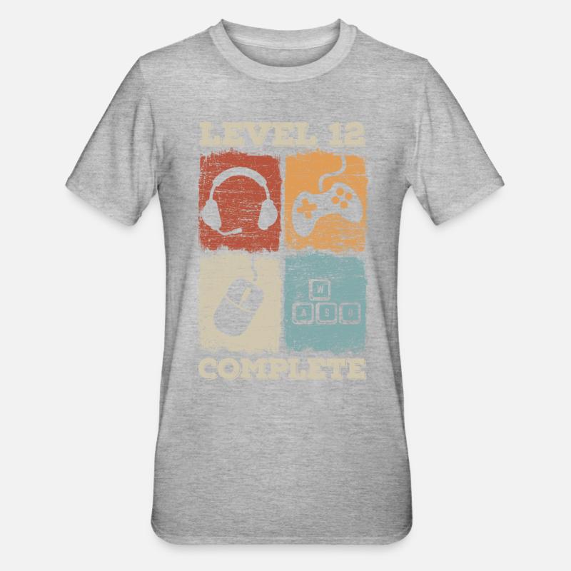 12. Geburtstag Level Complete Gaming - Unisex Polycotton T-Shirt - Grau meliert
