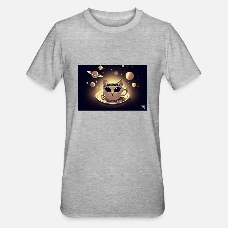 Space Cat Kaffee - Unisex Polycotton T-Shirt - Grau meliert
