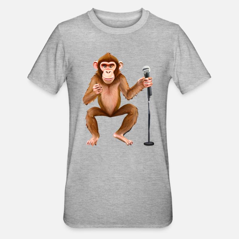 Singender Affe - Unisex Polycotton T-Shirt - Grau meliert