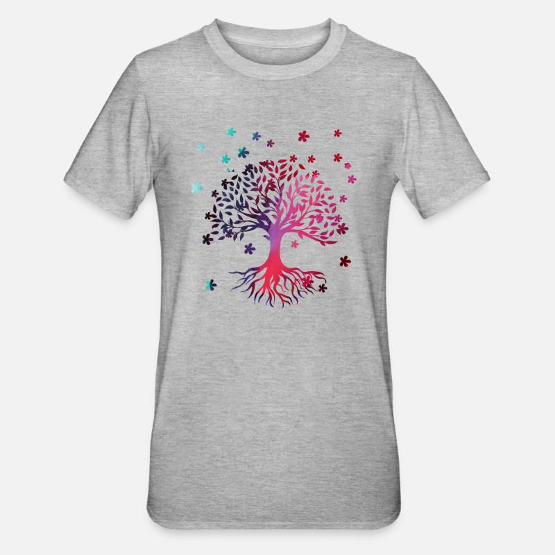 Arbre de Vie,Arbre de Vie,fleurs,coloré,graffiti - T-shirt polycoton Unisexe - gris chiné