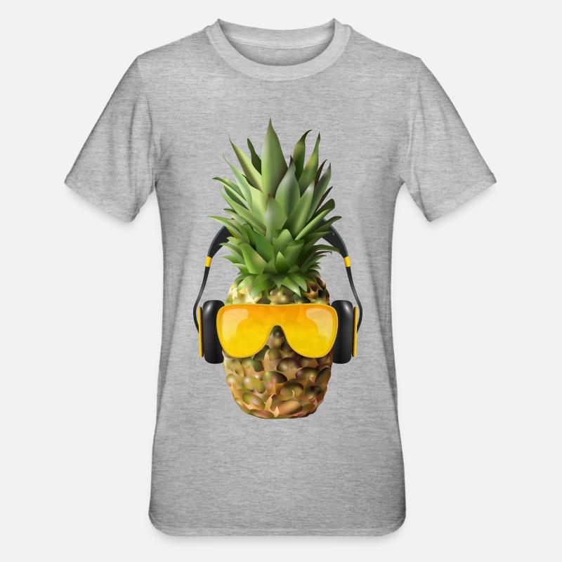 Ananas mit Kopfhörer - Unisex Polycotton T-Shirt - Grau meliert