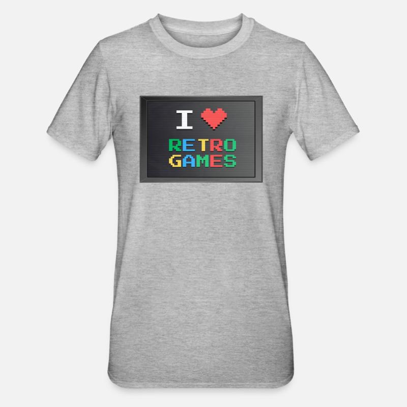 Retrogaming - J'aime le retrogaming - T-shirt polycoton Unisexe - gris chiné
