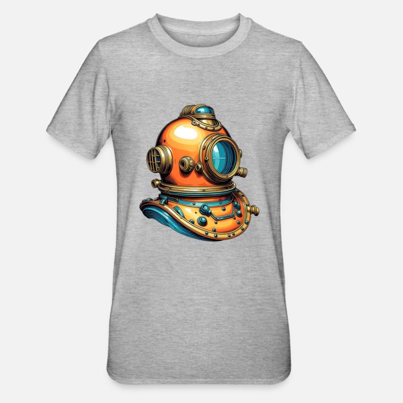 Vieux casque de plongée nostalgique - T-shirt polycoton Unisexe - gris chiné