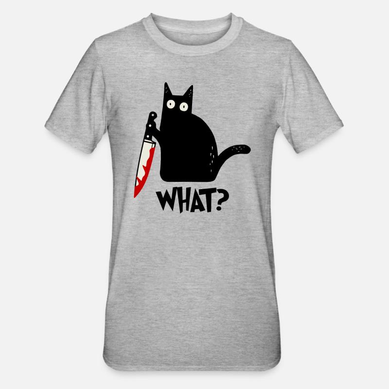 Chat effrayant quel graphique - T-shirt polycoton Unisexe - gris chiné