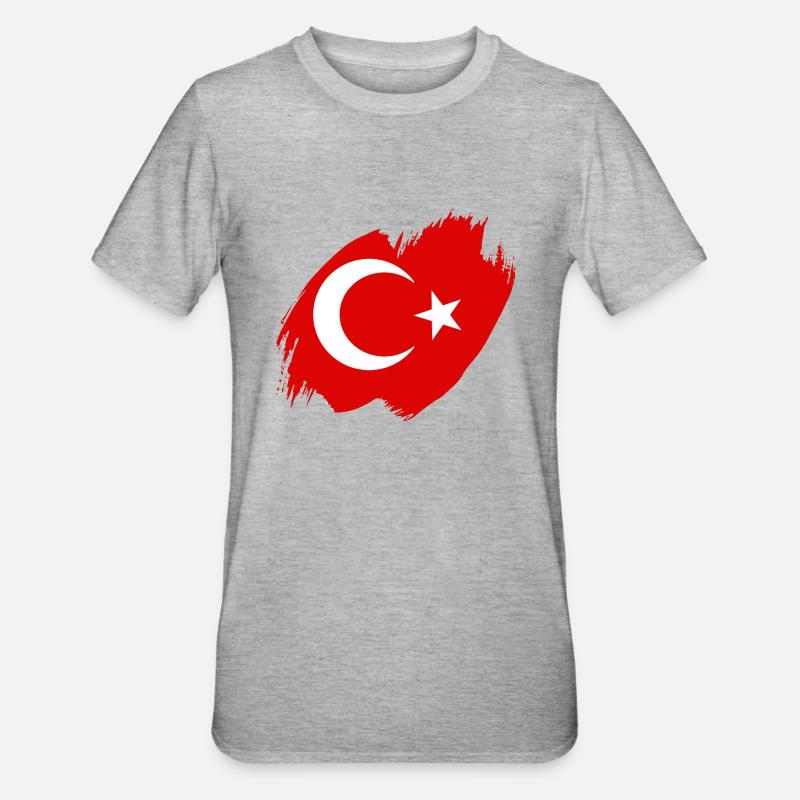 Drapeau de Turquie Utilisé Look Drapeau Turc Vintage - T-shirt polycoton Unisexe - gris chiné
