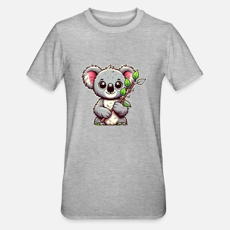 Koala mit Eukalyptus - Unisex Polycotton T-Shirt - Grau meliert