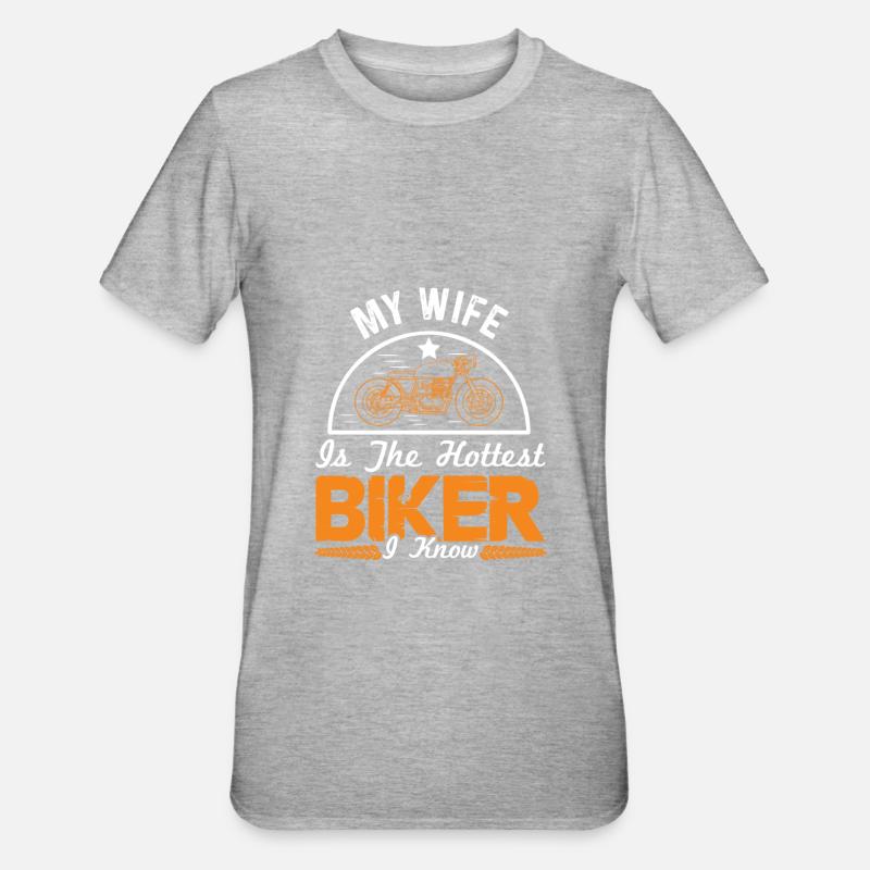 motorrad ehefrau spruch - Unisex Polycotton T-Shirt - Grau meliert