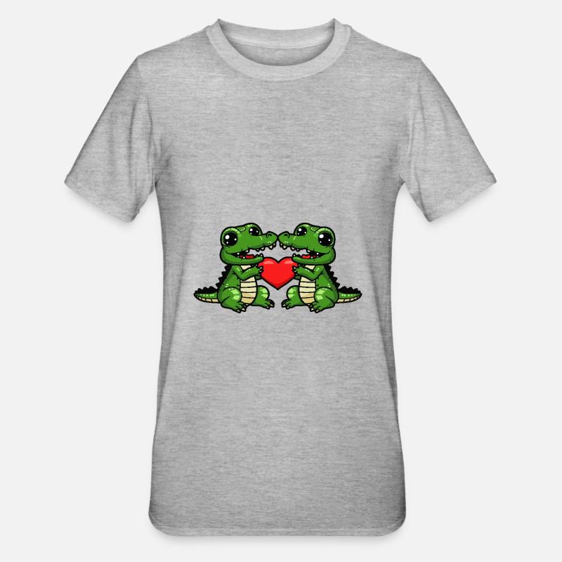 Couple d’alligators Saint-Valentin - T-shirt polycoton Unisexe - gris chiné