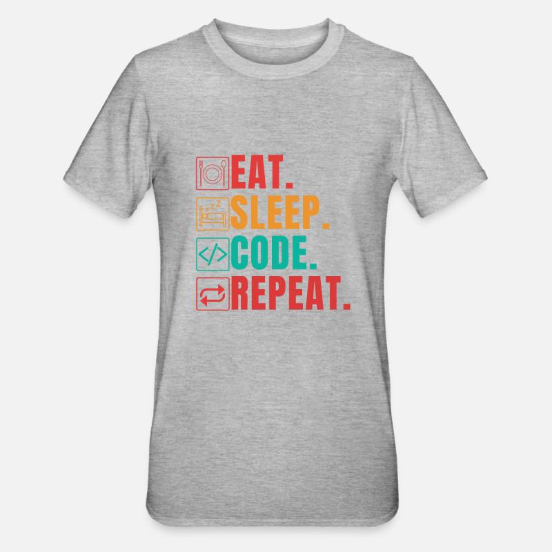 EAT SLEEP CODE REPEAT - FUNNY CODER - Unisex Polycotton T-Shirt - Grau meliert