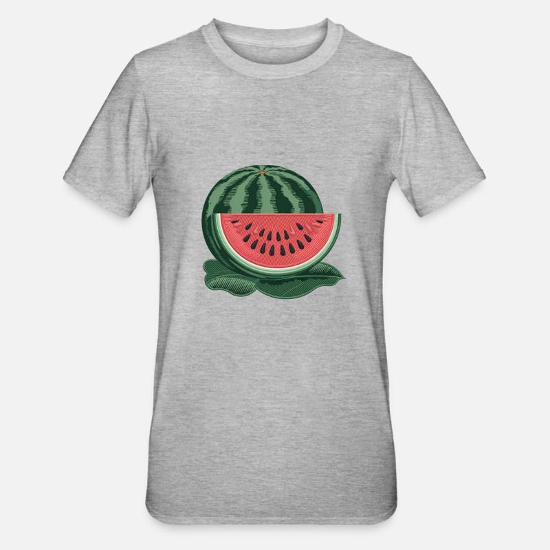 Pastèque brodée - T-shirt polycoton Unisexe - gris chiné