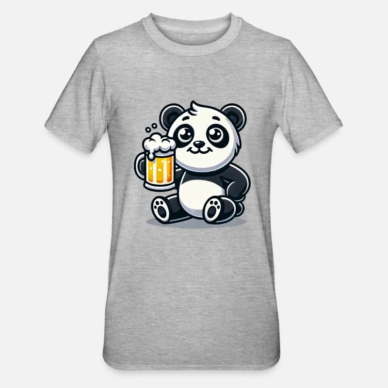 Cute Panda Drinking Beer - Unisex Polycotton T-Shirt - Grau meliert