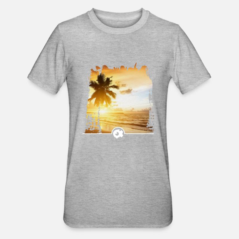 Beach with palm tree - Unisex Polycotton T-Shirt - heather grey