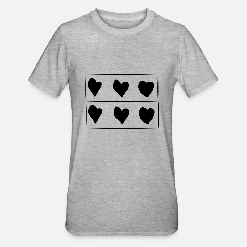 Motif rectangle de six cœurs - T-shirt polycoton Unisexe - gris chiné