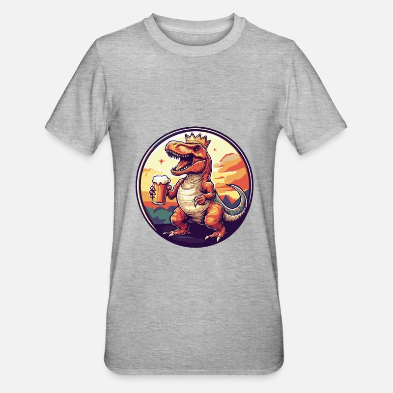 Dinosaurier T-Rex Bier Comic - Unisex Polycotton T-Shirt - Grau meliert