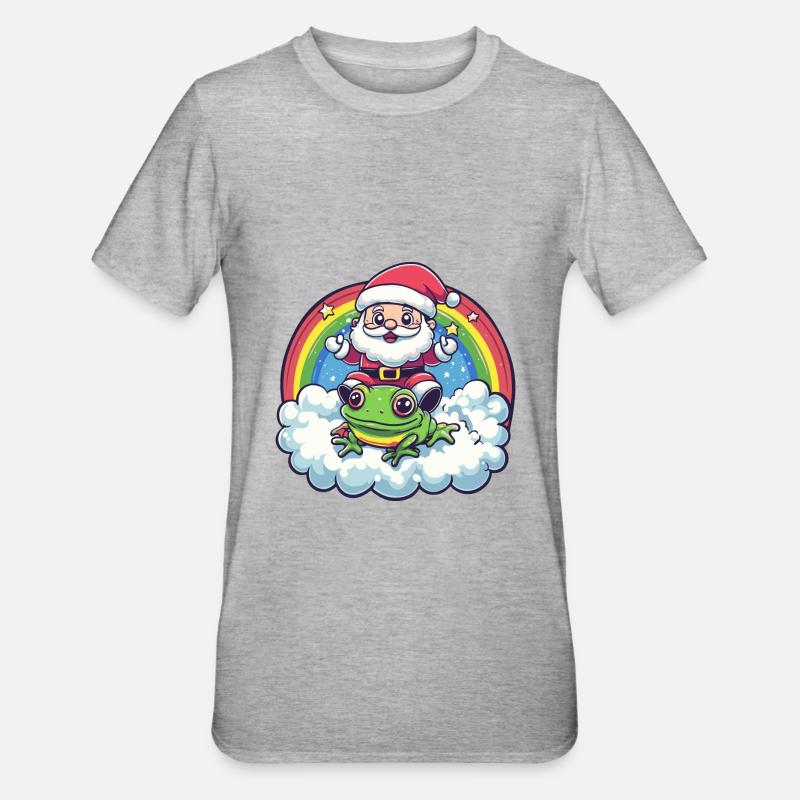 Grenouille Père Noël arc-en-ciel - T-shirt polycoton Unisexe - gris chiné