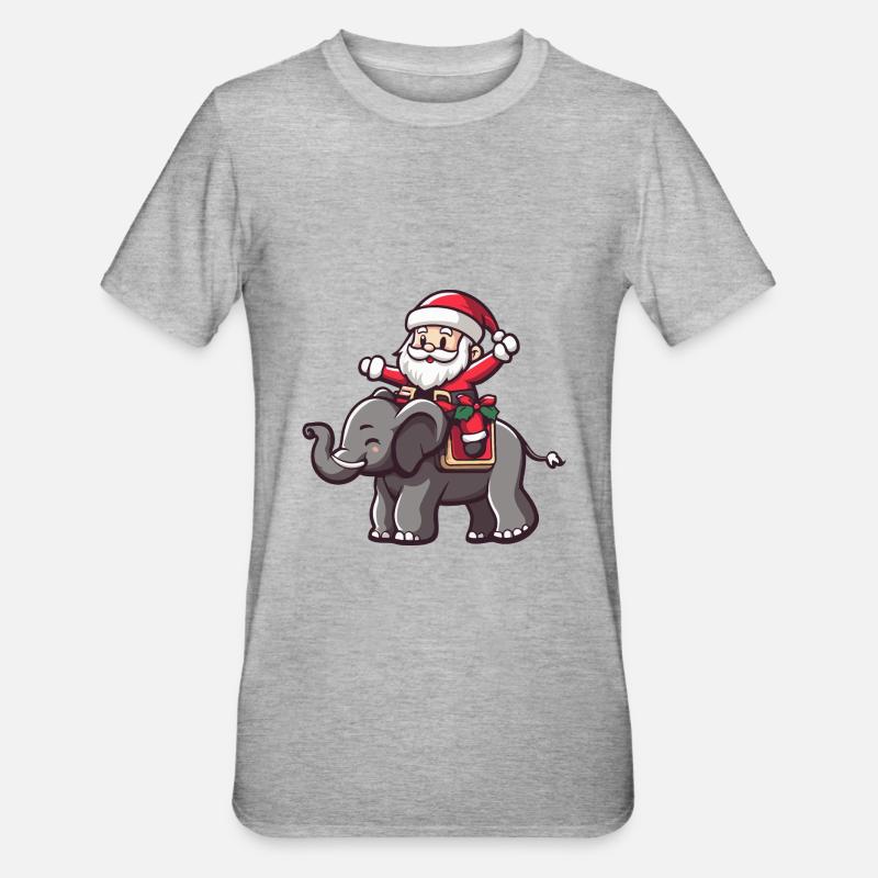 Éléphant Père Noël - T-shirt polycoton Unisexe - gris chiné