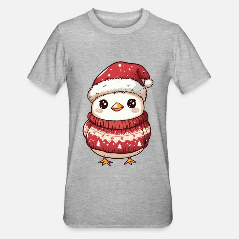 Huhn Weihnachten Comic - Unisex Polycotton T-Shirt - Grau meliert