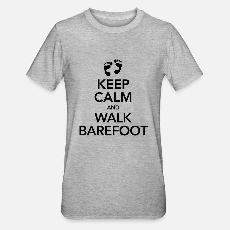 Keep Calm And Walk Barefoot - T-shirt polycoton Unisexe - gris chiné
