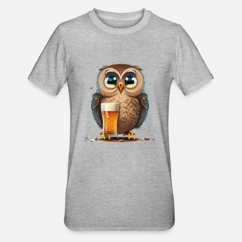 Süße Bier Eule - Unisex Polycotton T-Shirt - Grau meliert
