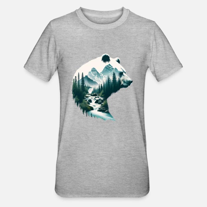 Double Exposure Bear - Unisex Polycotton T-Shirt - Grau meliert