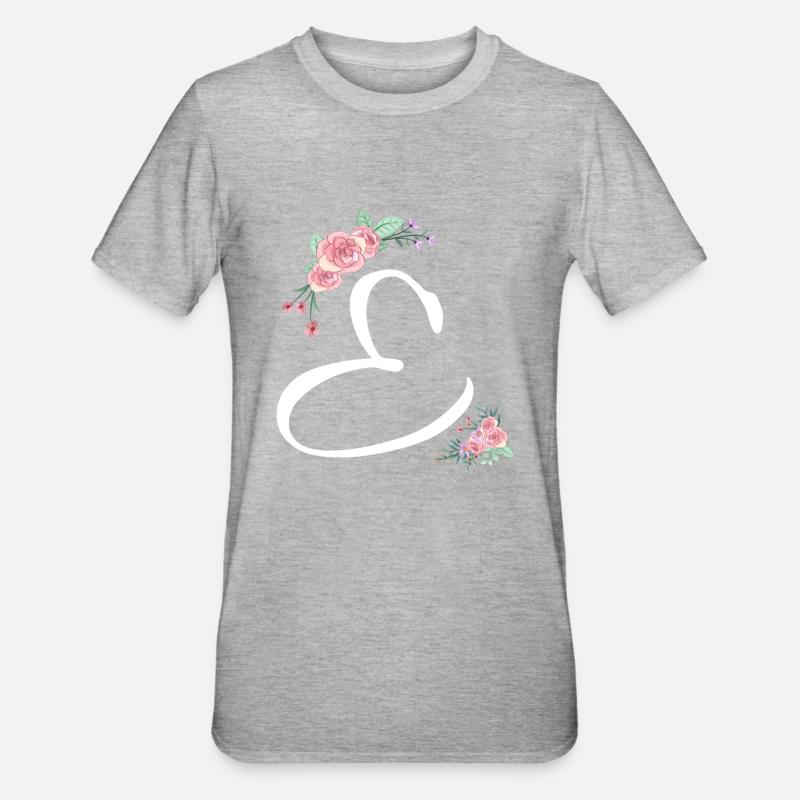 Lettre e fleurs - T-shirt polycoton Unisexe - gris chiné