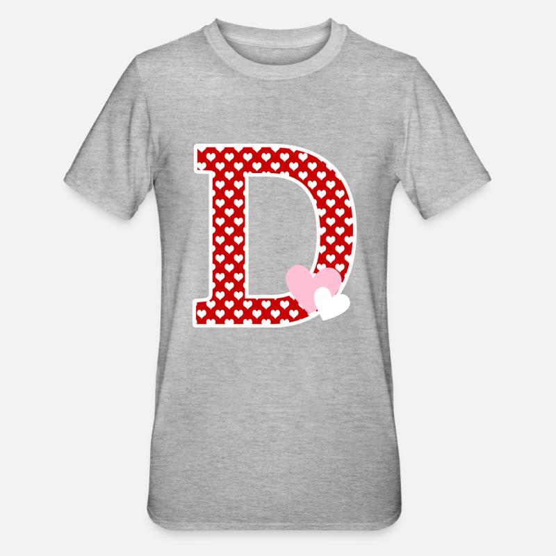 Buchstabe D Herz - Unisex Polycotton T-Shirt - Grau meliert