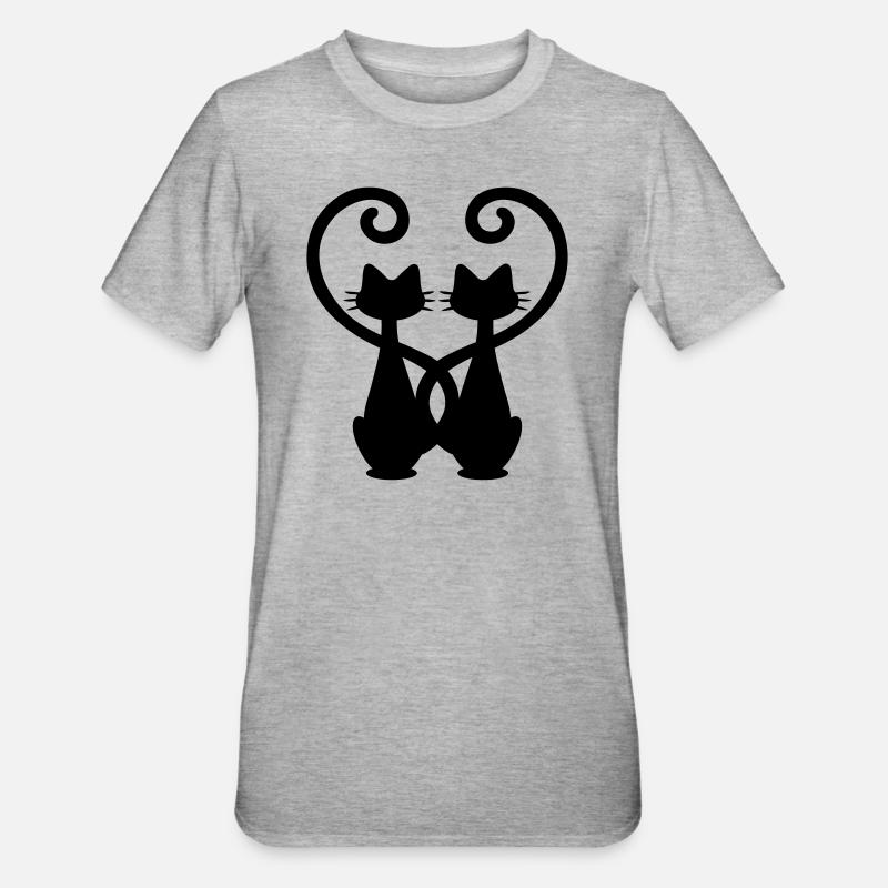 Par katte - forelskede katte - forelskede katte - Unisex polycotton T-shirt - grå meleret