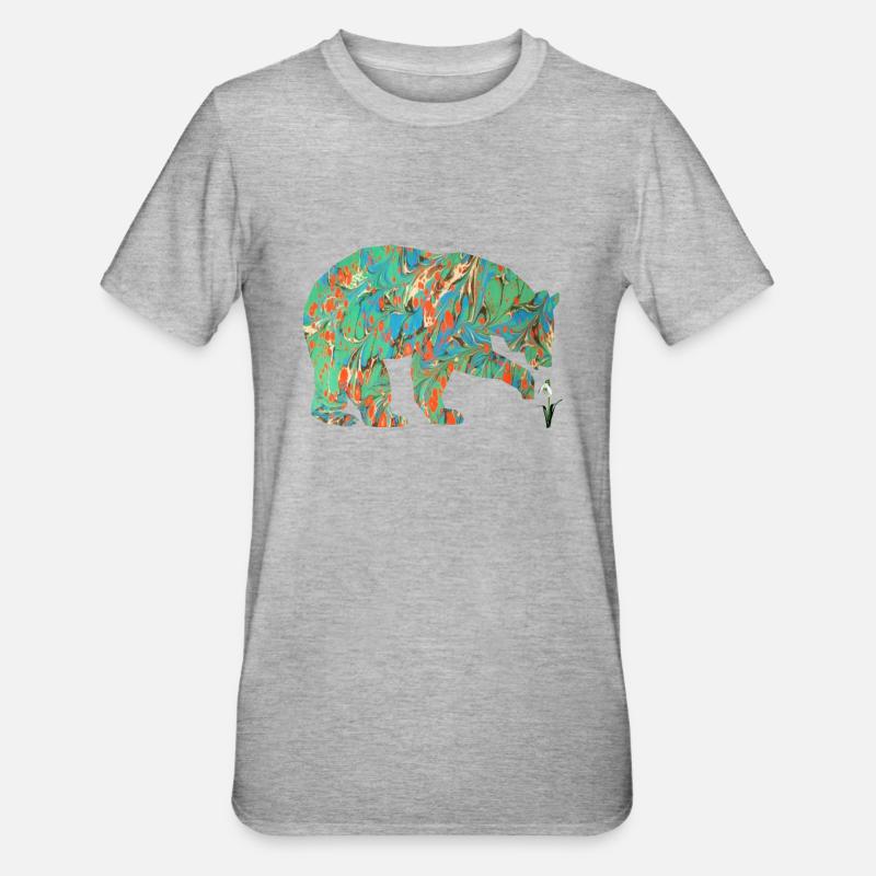 bär mit schneeglöckchen e 4 - Unisex Polycotton T-Shirt - Grau meliert