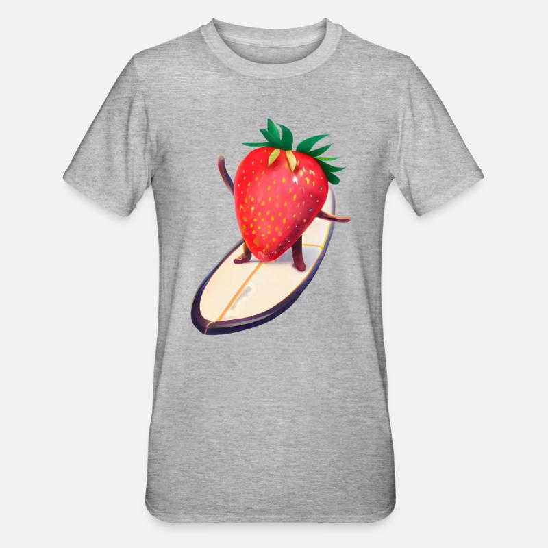 Erdbeere auf Surfboard - Unisex Polycotton T-Shirt - Grau meliert