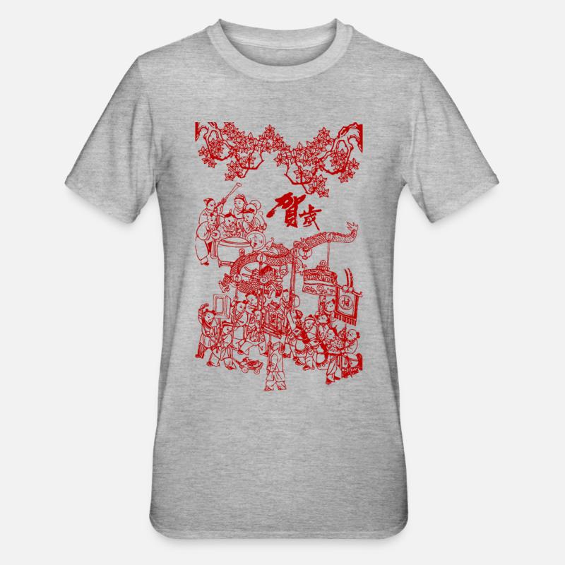 Folklore Chinois Graphique - T-shirt polycoton Unisexe - gris chiné