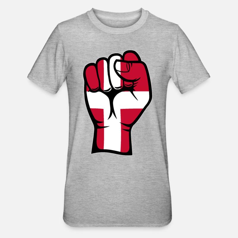 Danemark Drapeau Poing Main Symbole - T-shirt polycoton Unisexe - gris chiné