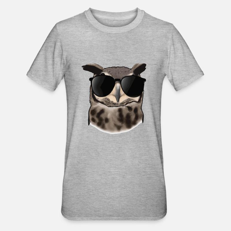 Eule mit Sonnenbrille Geschenkidee - Unisex Polycotton T-Shirt - Grau meliert