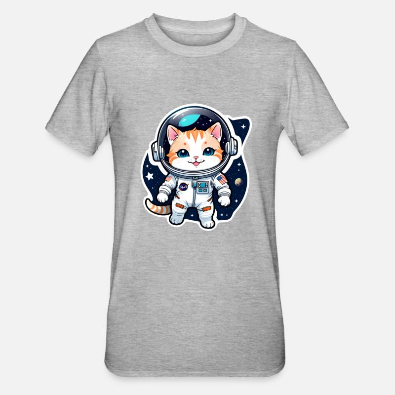 chat astronaute - espace - T-shirt polycoton Unisexe - gris chiné