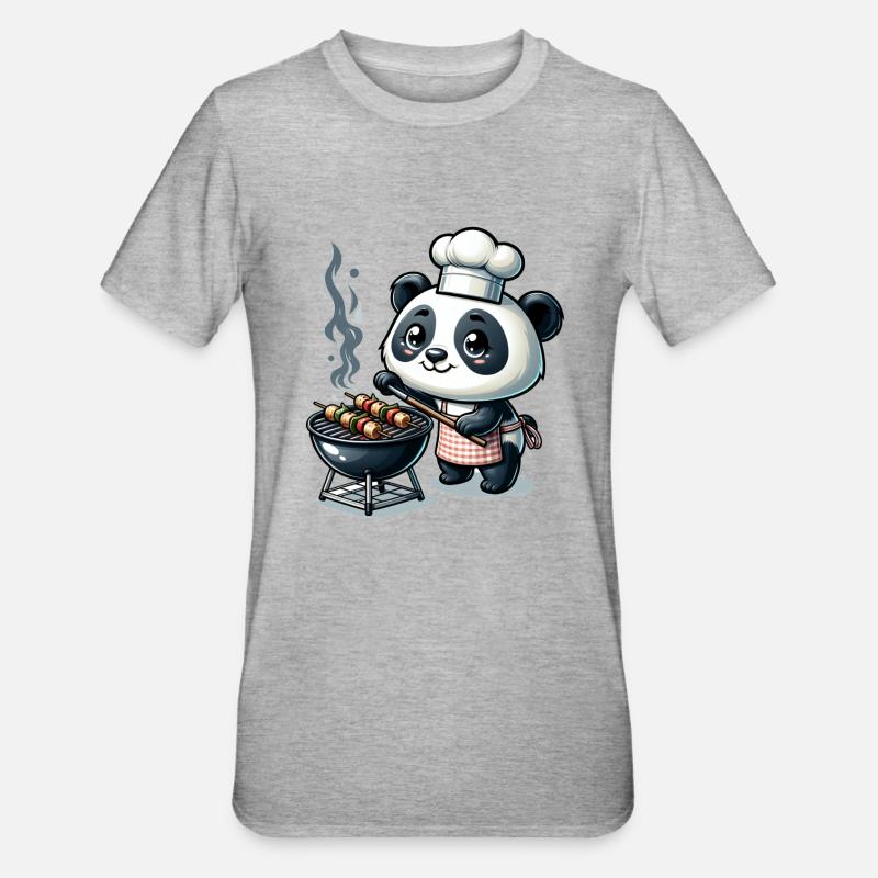 Panda BBQ mignon - T-shirt polycoton Unisexe - gris chiné