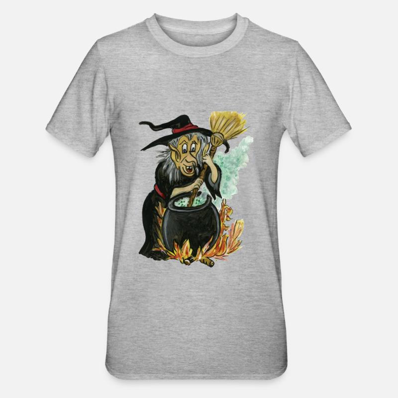 witch in cauldron - cauldron witch - Unisex Polycotton T-Shirt - heather grey