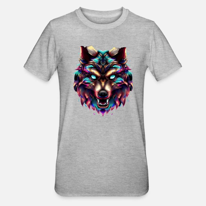 Wolf's Head Synthwave Wolf - Unisex Polycotton T-Shirt - heather grey