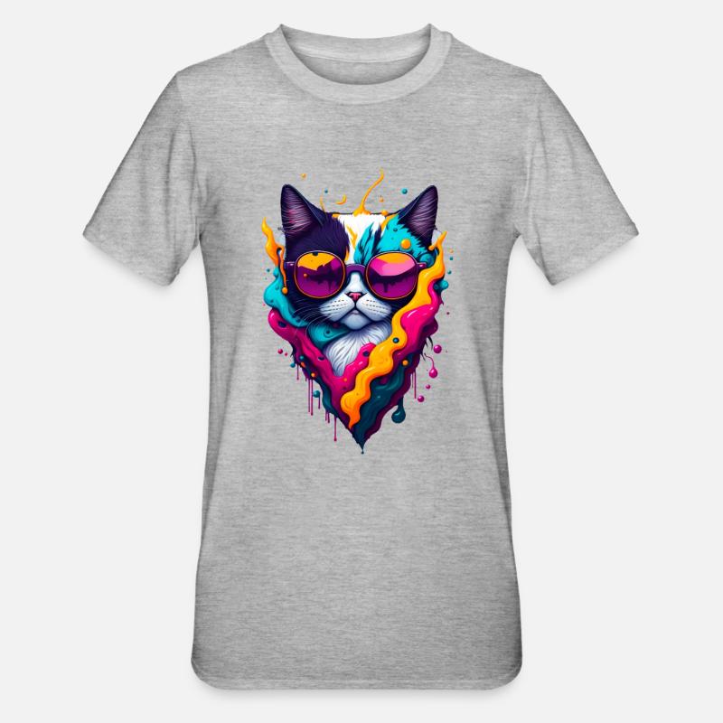 Chat abstrait mignon - T-shirt polycoton Unisexe - gris chiné