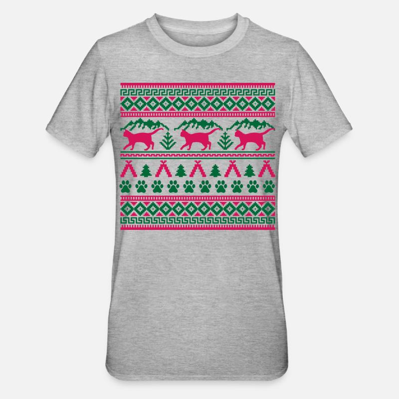Weihnachtskatze Hässlicher Weihnachtspullover Geschenk - Unisex Polycotton T-Shirt - Grau meliert