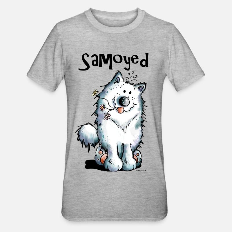 Drôle et mignon Samoyède Chien - T-shirt polycoton Unisexe - gris chiné