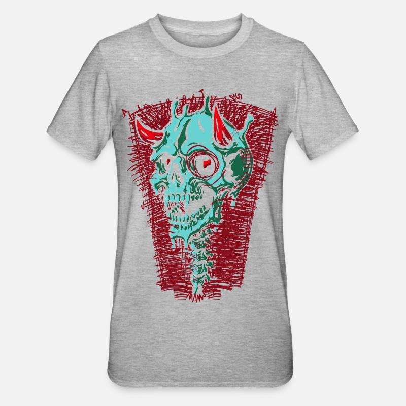 Crâne turquoise avec cornes - T-shirt polycoton Unisexe - gris chiné