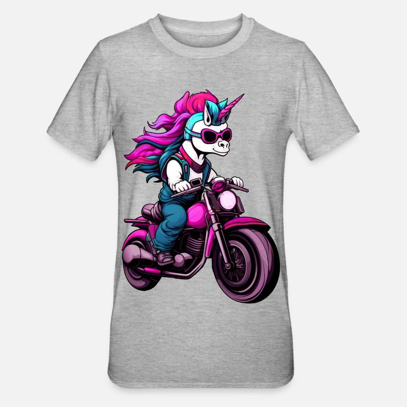 Motorrad Einhörner - Unisex Polycotton T-Shirt - Grau meliert